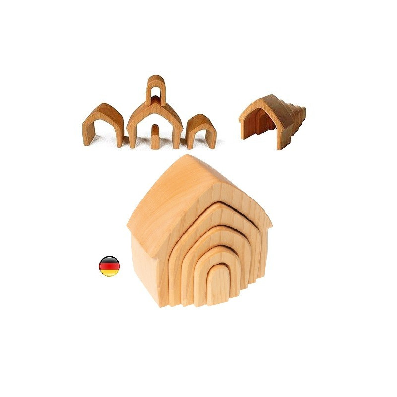 Maison gigogne à empiler, jouet en bois naturel waldorf Grimm's