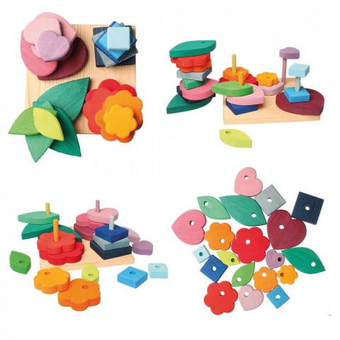 jeu à empiler 4 tours de formes différentes et variées , en bois multicolore, jouet d'eveil  Grimm's