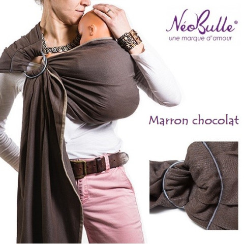 Bulline marron chocolat, sling de portage Néobulle, echarpe sans noeud porte bébé physiologique de néobulle france
