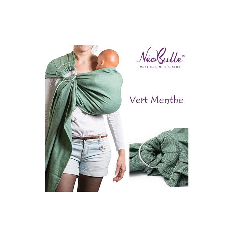 Bulline vert menthe, sling de portage Néobulle, echarpe sans noeud porte bébé physiologique de néobulle france