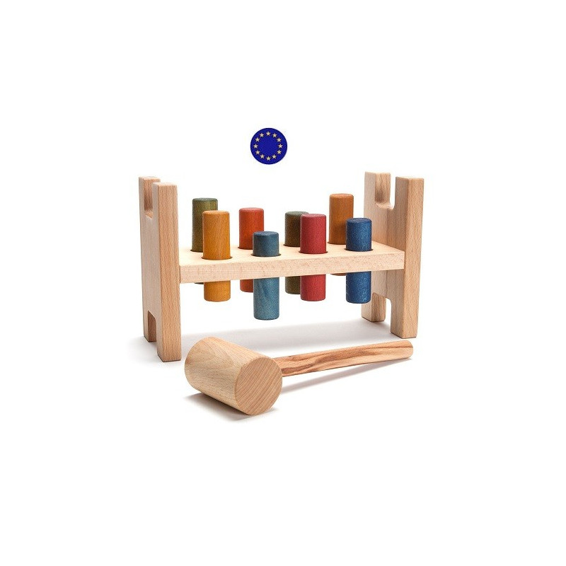 Jeu du marteau, banc cylindres à taper en bois, jouet montessori steiner de wooden sory