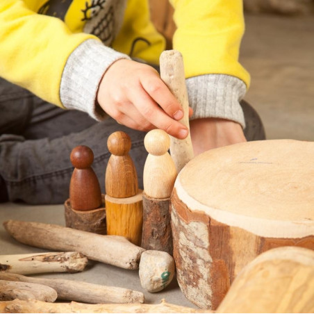 Nins®, 3 amis en bois variés, jouet libre en bois steiner waldorf et montessori de grapat