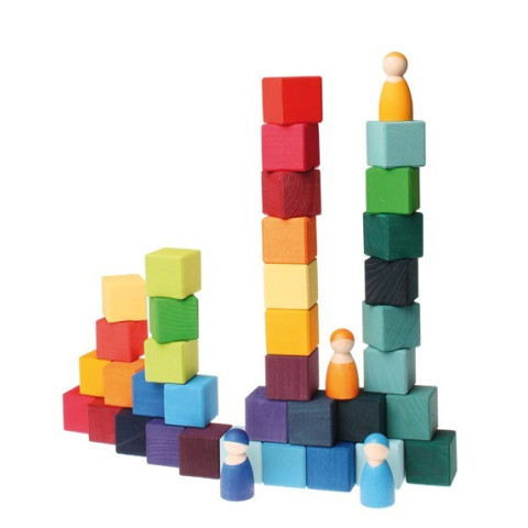 Cubes Mosaïque, jeu de construction d'eveil en bois steiner montessori Grimm's
