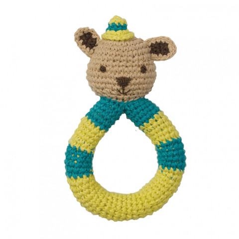 Hochet ours ecureuil squirrel en crochet, coton bio commerce equitable, jouet ecologique et ethique de Hoppa