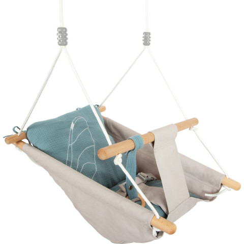 Balancoire bébé seaside, hamac en bois et tissu confortable, zebulette de legler small foot design