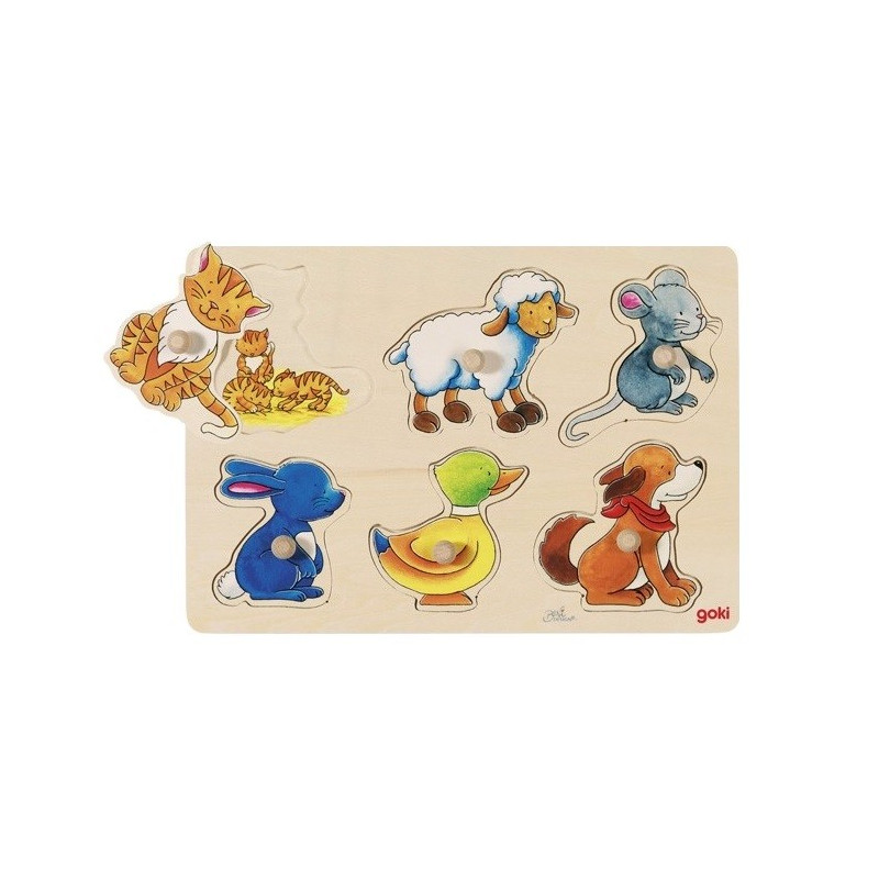 Puzzle d'encastrement : animaux et petits en bois goki